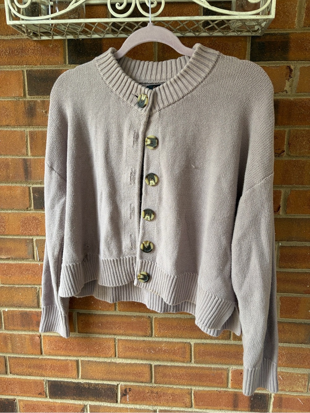 Quince 100% cotton Cropped Button-Front Cardigan in lavendar/purple